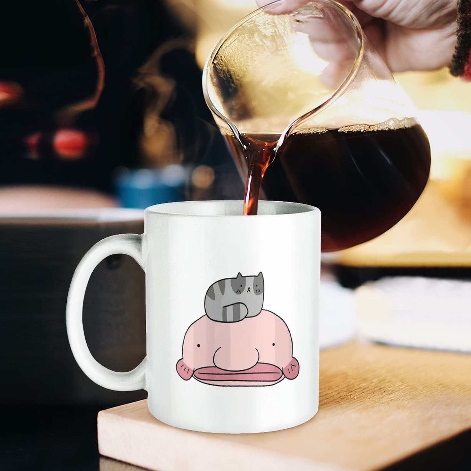 Cute Blobfish and Cat Mugs Ceramic Tea Cup Print Coffee Mug Drinking Cups with Handles
