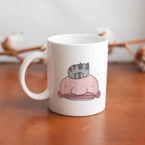 Cute Blobfish and Cat Mugs Ceramic Tea Cup Print Coffee Mug Drinking Cups with Handles