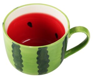 aeiniwer ceramics fruit shape large capacity coffe mug teacup oatmeal cup - watermelon/lemon