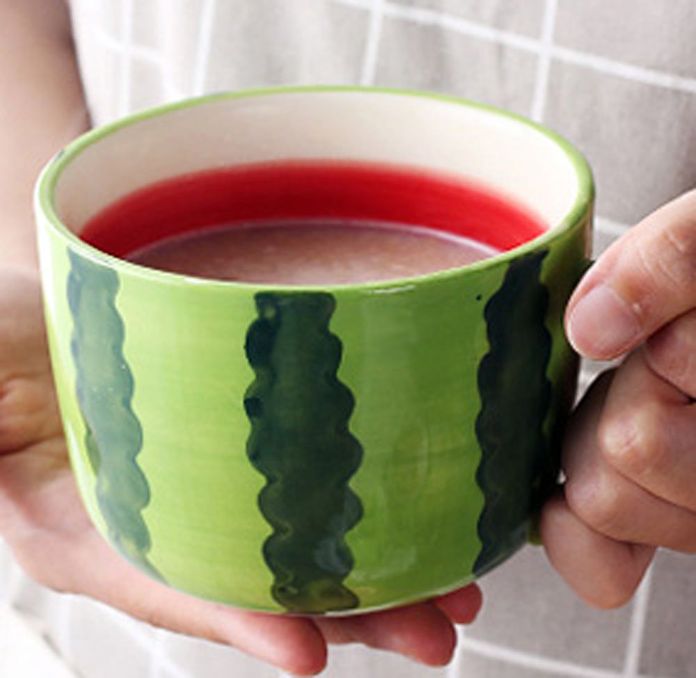 Aeiniwer Ceramics Fruit Shape Large Capacity Coffe Mug Teacup Oatmeal Cup - Watermelon/Lemon