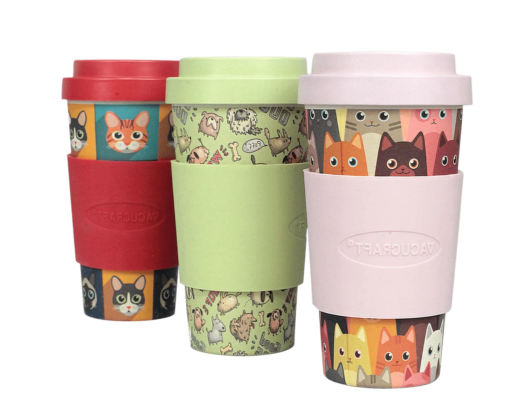 Vacucraft Bamboo Fiber Coffee & Tea Cup Animal Collection CAT (Pink)