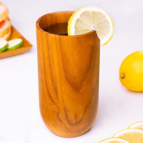 Rainforest Bowls Set of 2 Tall Classic Javanese Teak Wood Cup- 500ml (17 oz)- Great for Tea/Coffee/Milk, Hot & Cold Drinks- Ultra-Durable- Premium Wooden Cup Handcrafted by Indonesian Artisans