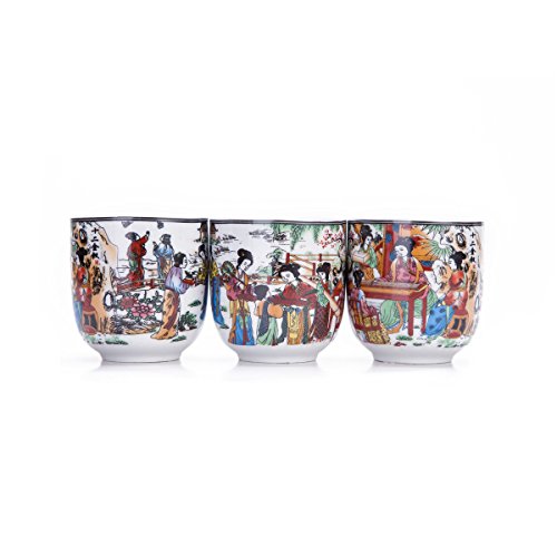 THY COLLECTIBLES Set Of 6 Eastern Asian Design Ceramic Tea Cups In The Twelve Beauties - 8 OZ Capacity Each