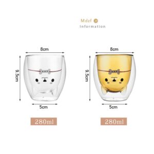 KINGBOO Cute Shiba Inu Double Walled Insulated Glass Cup Tea Coffee Glass Mug Glassware for Drinking White, Clear