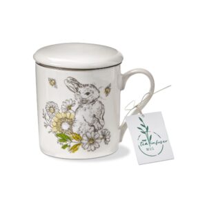 tag bunny rabbit easter tea infuser white mug with lid gift multicolored