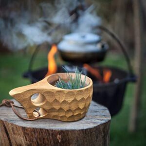 JUSPRO Nordic Style Handmade Finnish Kuksa Ancient Lapland Finland Wooden Cup 2 Holes (Armor)