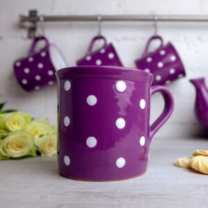 City to Cottage Handmade Purple and White Polka Dot Ceramic Extra Large 17.5oz/500ml | Hot Chocolate, Coffee, Tea Mug, Cup with Handle Unique Designer Pottery Gift for Tea Lovers