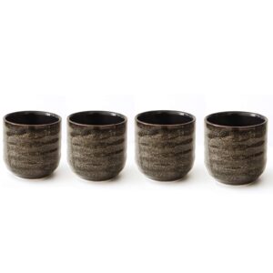 lxuwbd japanese style ceramic tea set, tea cup, coffee cup, yerba mate set, ceramic mate cup set of 4 (brown grey)