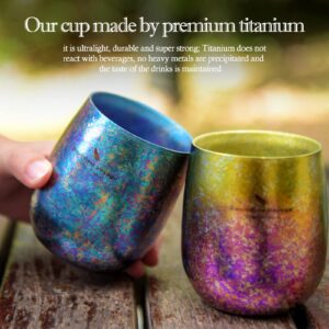 iBasingo & Boundless Voyage 8.79 fl.oz Titanium Coffee Cup Double-Layer Tea Mug Ice Flower Craft Lightweight for Camping Hiking Picnic Drinking Water Tea Wine Beer Fruit Juice (Blue-violet)-Ti3084D