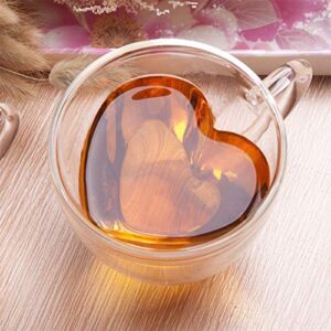 Anjiyoyo Heart Shaped Double Walled Insulated Glass Coffee Mugs or Tea Cups, Double Wall Glass 8 oz, Clear, Unique & Insulated with Handle