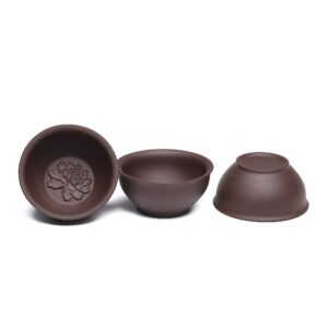 siline 3 pcs zisha gongfu teacup,2.2 oz chinese yixing purple clay tea cup for brew kung fu tea,used with the teapot