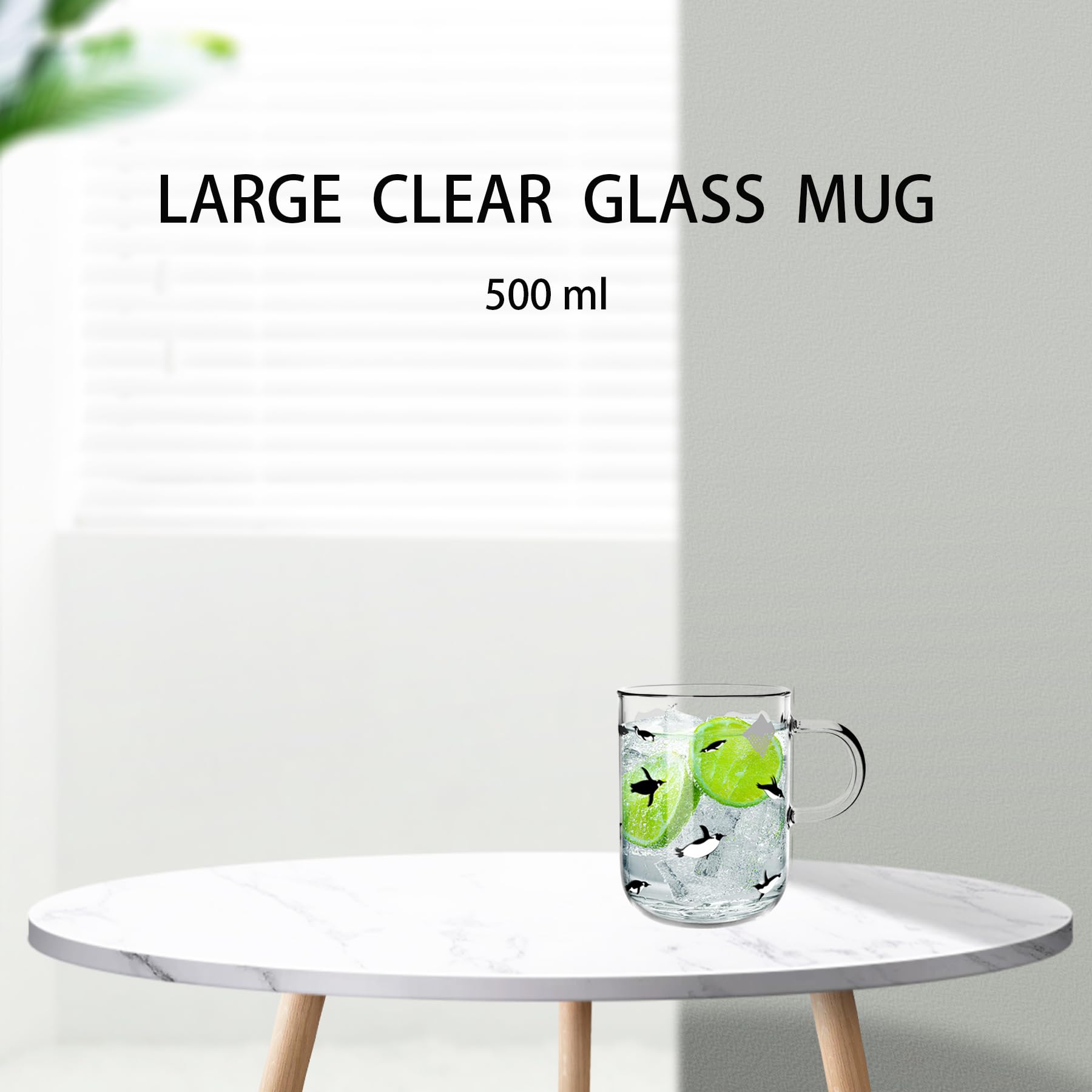 Vihimi Large Glass Coffee Mug-17.6oz,Smooth Mouth Hot or Cold Beverage Mug,Made of Heat-resistant and Cold-resistant High Borosilicate Glass,Big Capacity with Comfortable Handle for Home and Office