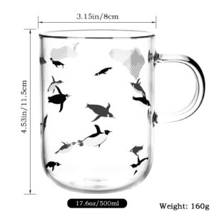 Vihimi Large Glass Coffee Mug-17.6oz,Smooth Mouth Hot or Cold Beverage Mug,Made of Heat-resistant and Cold-resistant High Borosilicate Glass,Big Capacity with Comfortable Handle for Home and Office