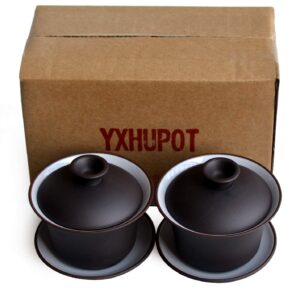 yxhupot teacup kungfu tea clay 4oz cup gaiwan sancai saucers set of 2