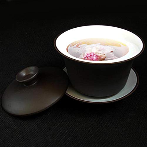 YXHUPOT Teacup Kungfu Tea Clay 4oz Cup Gaiwan Sancai Saucers Set of 2