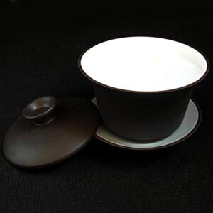 YXHUPOT Teacup Kungfu Tea Clay 4oz Cup Gaiwan Sancai Saucers Set of 2