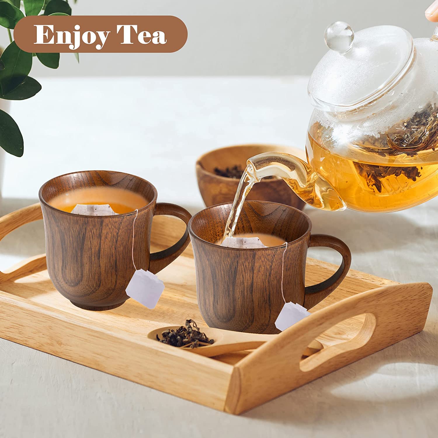Wood Coffee Cup,Tea Filters,Handmade Tea Mugs,Wooden Drinking Cup for Tea, Beer,Water,Juice,Milk (8)