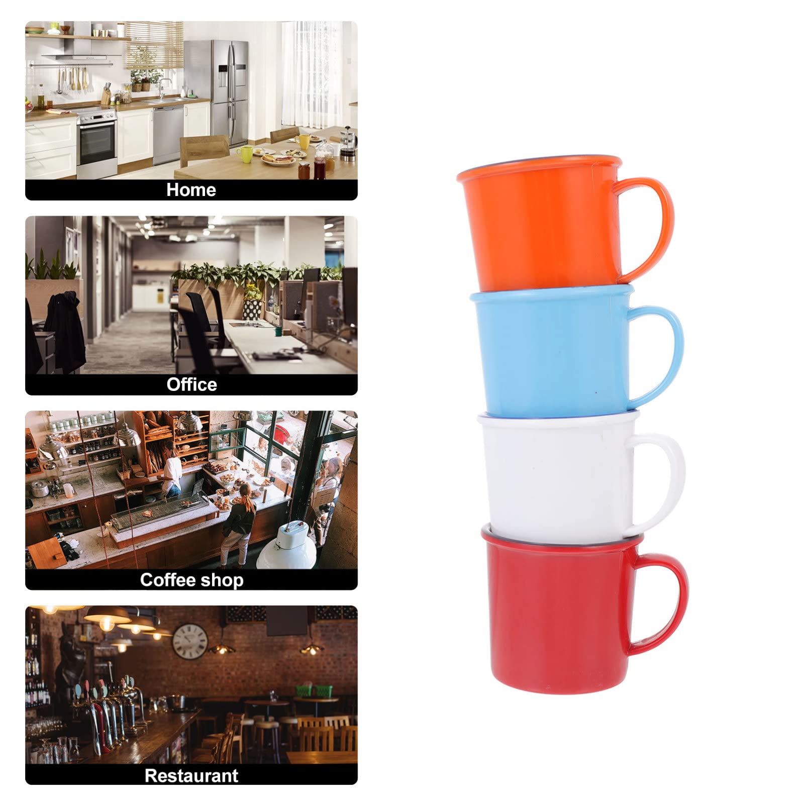 YARDWE Tea Coffee Mug Cup Set: 4Pcs Melamine Faux Enamel Mugs Drinking Cups for Hot Chocolate Tea Travel Camping Outdoor Indoor Home Use
