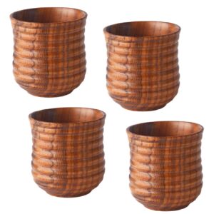 wooden tea cups 4 pack top-grade natural solid wood tea cup wine mug for drinking tea coffee wine beer hot drinks