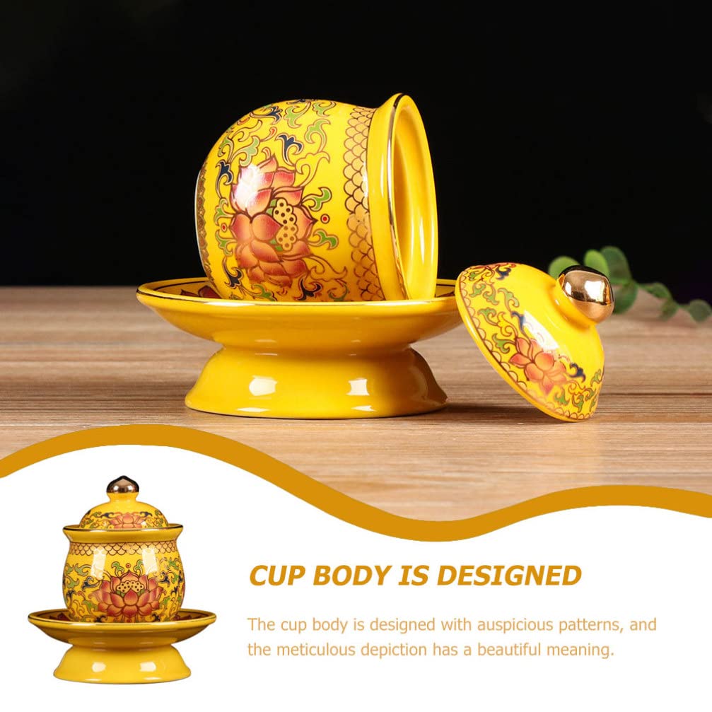 Cabilock Buddhist Water Offering Cup Holy Water Cup Ceramic Tea Cup with Tray Altar Offering Cup Buddhist Altar Supplies Offering Bowls for Altar