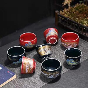 MQjzsh Four-piece set of Chinese Japanese tea cups, exquisite patterns, matcha cups, flower tea cups, coffee cups, tea companion cups (160ml R,B)