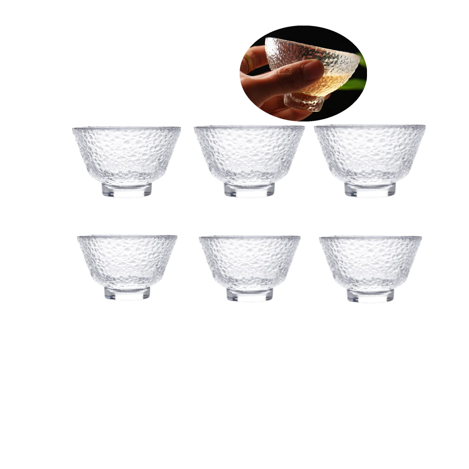 Rikyo 6 Pcs Sake Tea Cups,Heat Resistant Glass Teacup,Mini Espresso Cups,Kung Fu Tea Set,Small Chinese Tea Cup,50ml 1.69 Oz No Handles,Handmade Japanese Cold Sake Sushi Wine Tea Cup