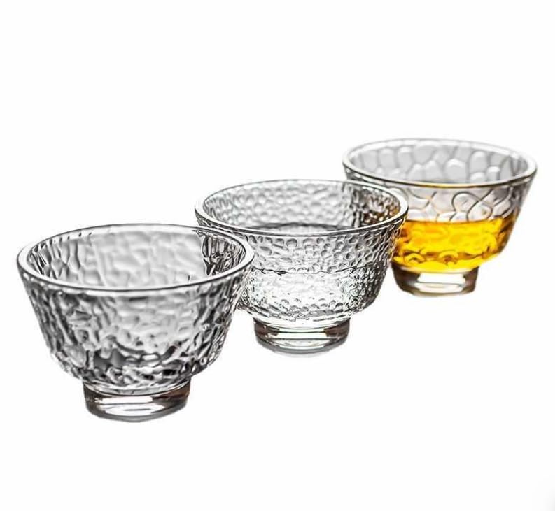 Rikyo 6 Pcs Sake Tea Cups,Heat Resistant Glass Teacup,Mini Espresso Cups,Kung Fu Tea Set,Small Chinese Tea Cup,50ml 1.69 Oz No Handles,Handmade Japanese Cold Sake Sushi Wine Tea Cup