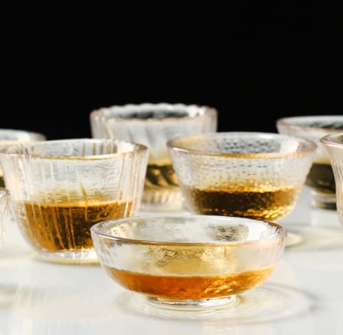 Rikyo 6 Pcs Sake Tea Cups,Heat Resistant Glass Teacup,Mini Espresso Cups,Kung Fu Tea Set,Small Chinese Tea Cup,50ml 1.69 Oz No Handles,Handmade Japanese Cold Sake Sushi Wine Tea Cup