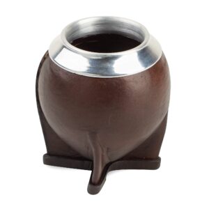 thebmate [Premium Yerba Mate Cup (Mate Gourd) - Crafted Ceramic Teacup – Dark Brown Leather Wrapped Handmade in Uruguay - Mate Torpedo - Torpedo Style