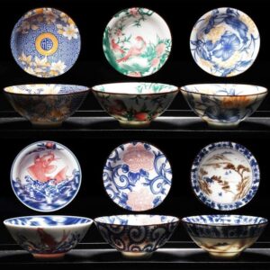 Pazoumod Set of 6 Traditional Japanese Ceramic Tea Cups, Kungfu Teacup, Coloful