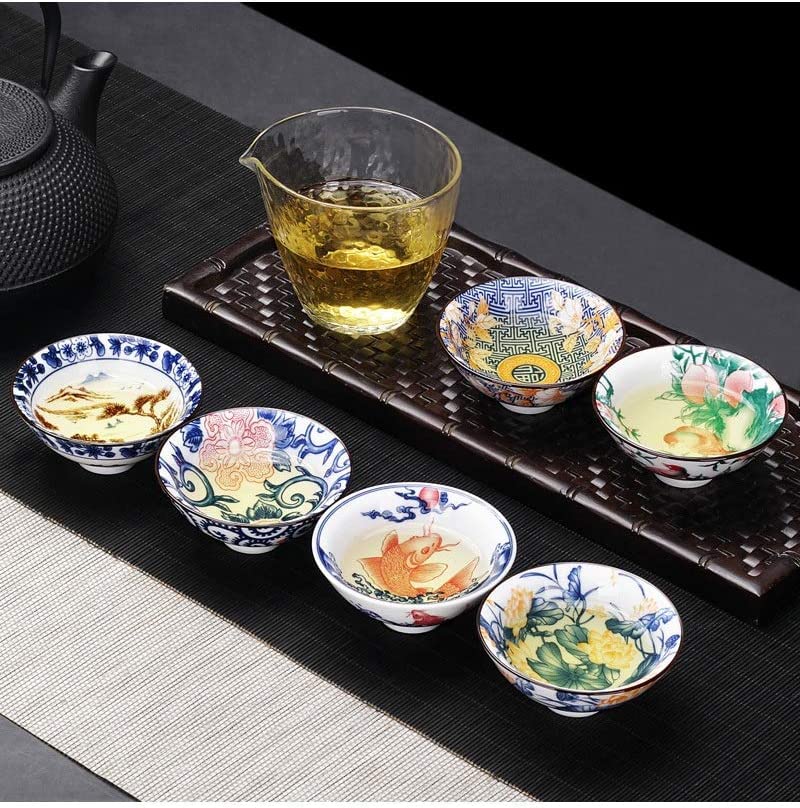 Pazoumod Set of 6 Traditional Japanese Ceramic Tea Cups, Kungfu Teacup, Coloful