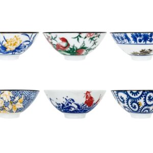 Pazoumod Set of 6 Traditional Japanese Ceramic Tea Cups, Kungfu Teacup, Coloful