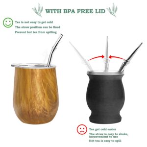 2 Pack 8 Ounces Modern Mate Cup Yerba Mate Tea Cup Set - Including Two Bombilla (Yerba Mate Straw), Lid & Cleaning Brush, Mate Cup for Drinking - Stainless Steel, Double-Wall (Black and Brown）