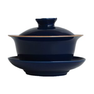 liang baobao porcelain gaiwan 6.7oz teacup white glazed tureen chinese sancai cover bowl lip saucer set (blue)