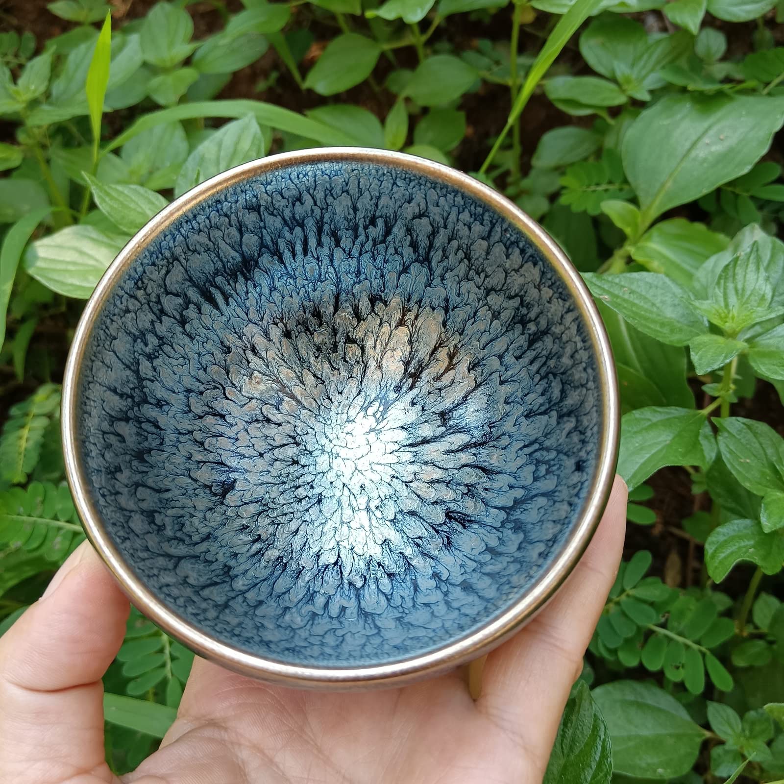 Apingjenz Bloom Tenmokus Tea Cup 130ml,Chinese Jianzhan Tea Bowl Iron Clay Natural Ore Glaze Fired in Kiln Porcelain Mug Gift Box, 9.0 x 5.0cm(3.54in x 1.97in)