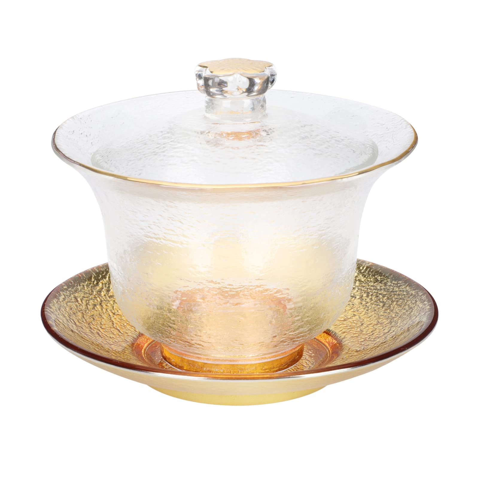 Happyyami Crystal Gaiwan Chinese Japanese Glass Gaiwan Traditional Tea Cup Comprised of Cup and Saucer Lid Tureen for Kung Fu Tea Accessories