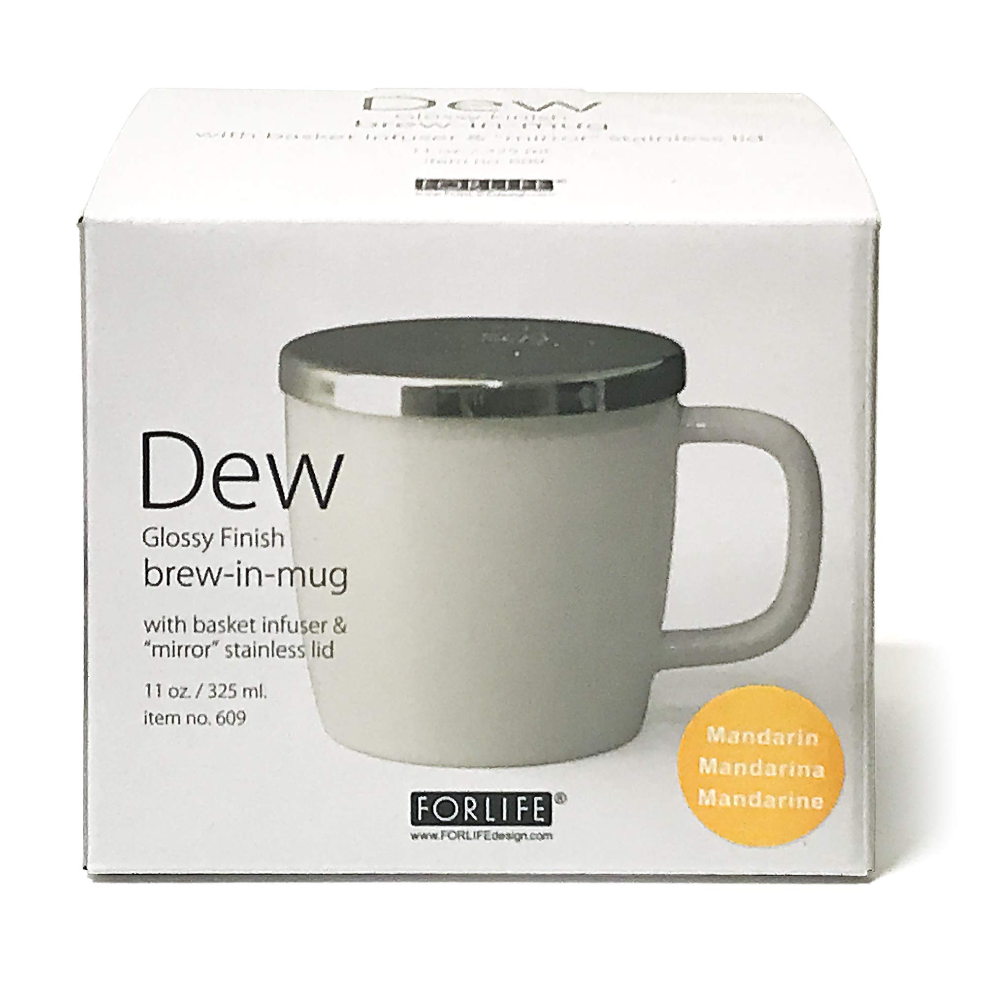 FORLIFE Dew Glossy Finish Brew-In-Mug with Basket Infuser &"Mirror" Stainless Lid 11 oz. (Mandarin)