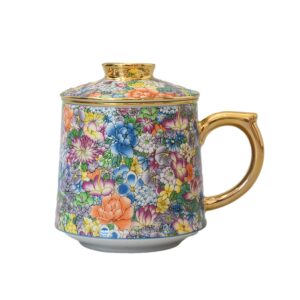 jdzjmwhc porcelain tea cup coffee mug with infuser - chinese jingdezhen ceramics teacup loose leaf tea brewing system for home office (colorful)