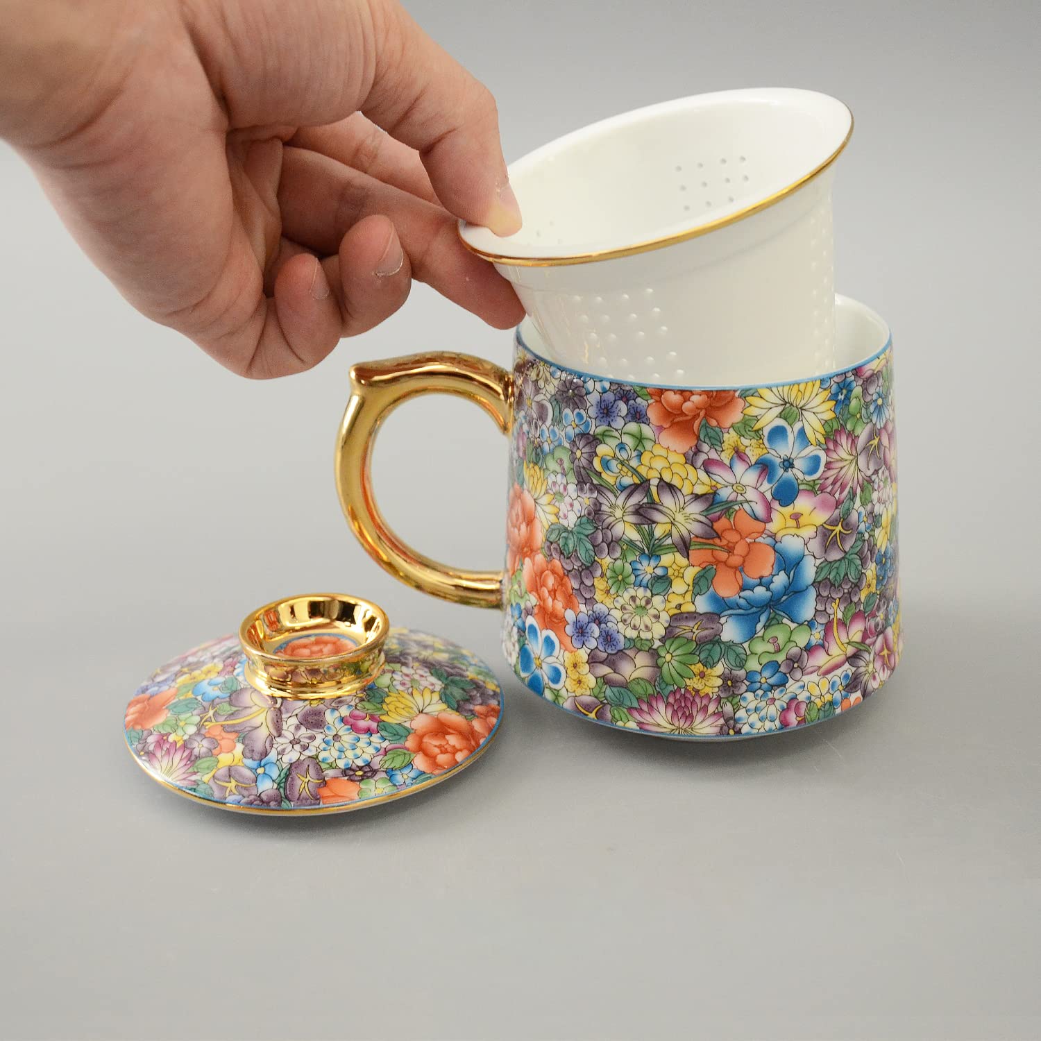 JDZjmwhc Porcelain Tea Cup Coffee Mug with Infuser - Chinese Jingdezhen Ceramics Teacup Loose Leaf Tea Brewing System for Home Office (Colorful)