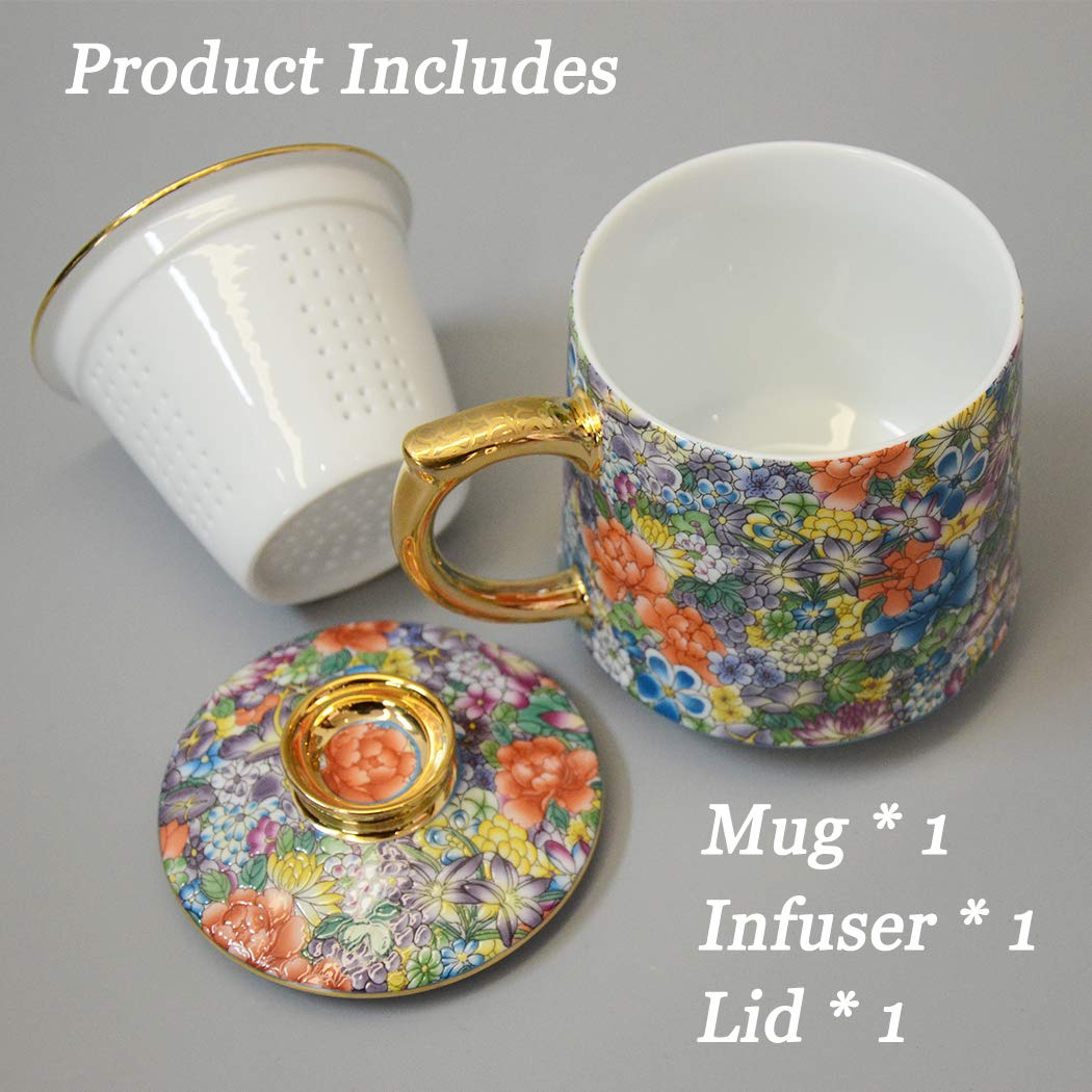 JDZjmwhc Porcelain Tea Cup Coffee Mug with Infuser - Chinese Jingdezhen Ceramics Teacup Loose Leaf Tea Brewing System for Home Office (Colorful)