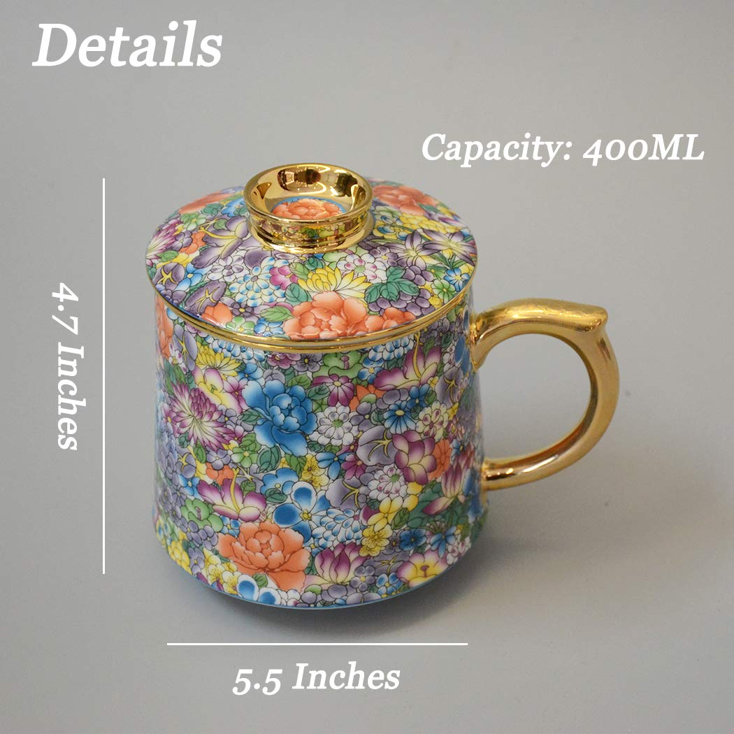 JDZjmwhc Porcelain Tea Cup Coffee Mug with Infuser - Chinese Jingdezhen Ceramics Teacup Loose Leaf Tea Brewing System for Home Office (Colorful)