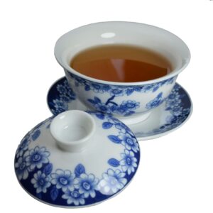 vv8oo gaiwan 6oz teacup chinese gongfu tea set blue and white porcelain tea cups ceramic tureen teacup sancai cover bowl with lip saucer love of butterfly (love of butterfly)