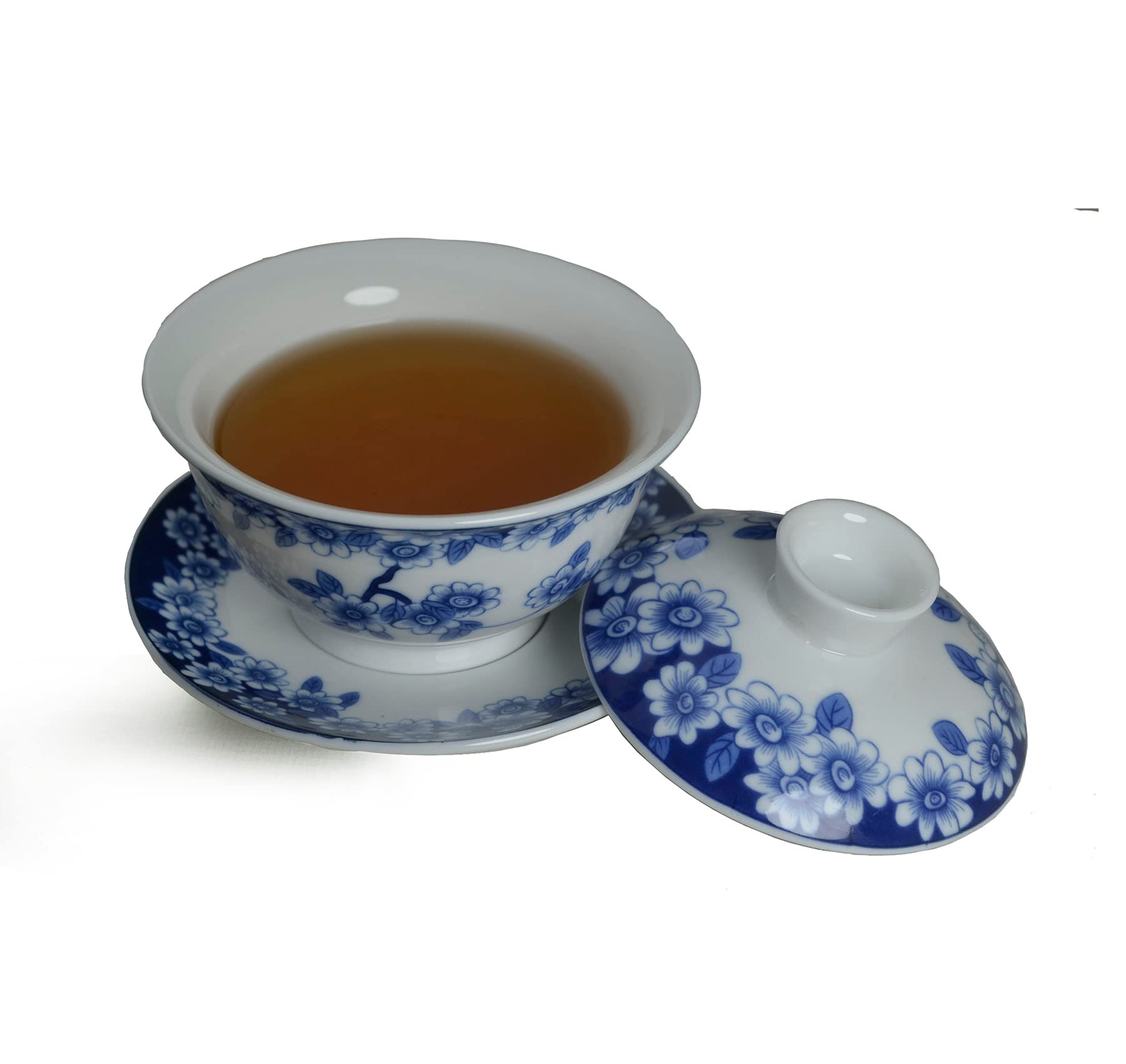 vv8oo Gaiwan 6oz Teacup Chinese Gongfu Tea Set Blue and White Porcelain Tea Cups Ceramic Tureen Teacup Sancai Cover Bowl with Lip Saucer Love of Butterfly (Love of Butterfly)