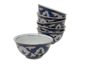 bohemiangifts cobalt blue pakhta cotton flower pattern liquer piala cups 2.5 oz set of 6 - saint petersburg