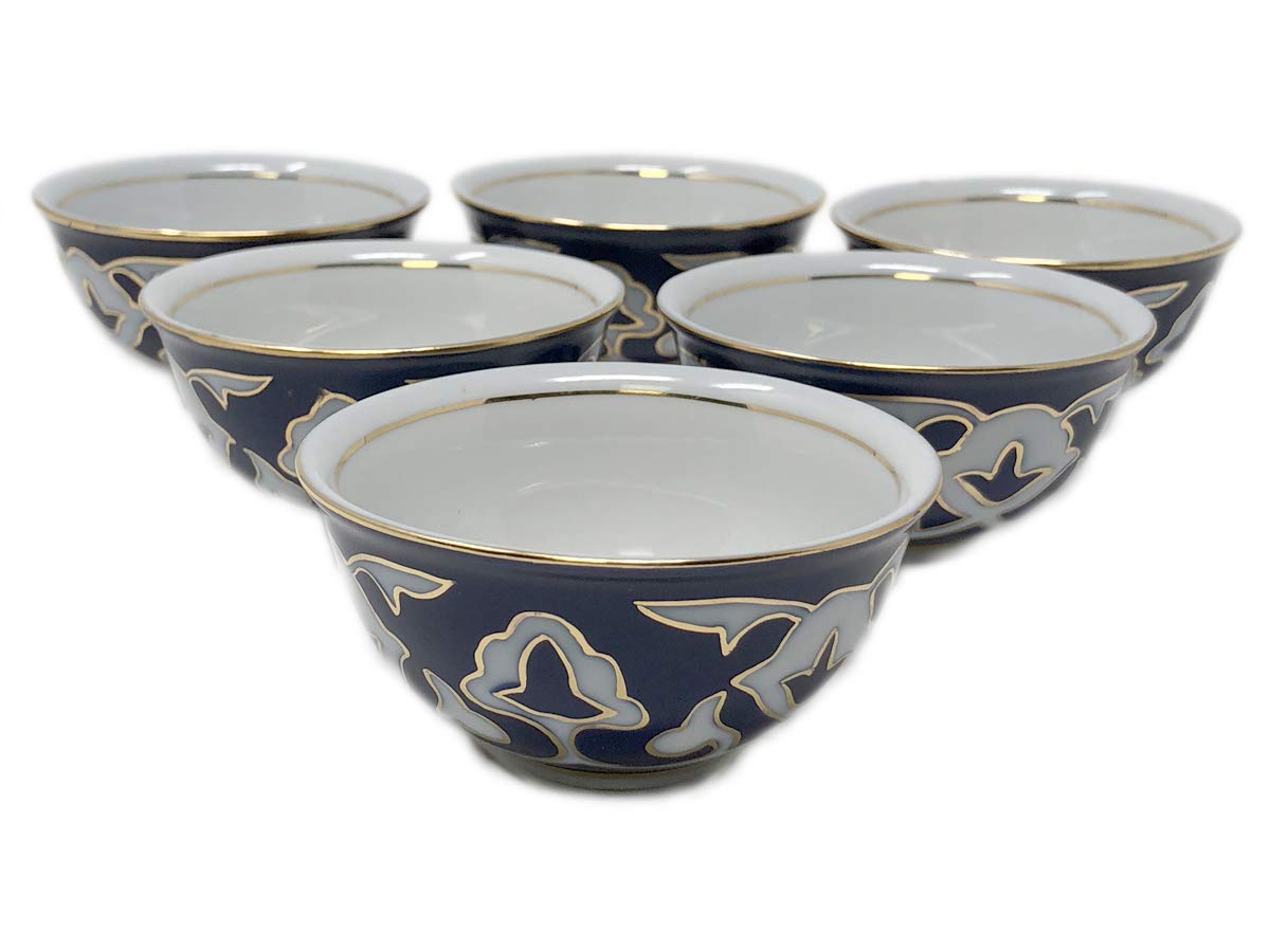 BohemianGifts Cobalt Blue Pakhta Cotton Flower Pattern Liquer Piala Cups 2.5 oz SET of 6 - Saint Petersburg