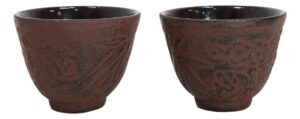 ebros gift japanese traditional style cast iron tea bamboo design in red burgundy color tea cups teacups set of 2 drinkware tetsubin style tea service