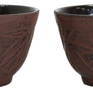 Ebros Gift Japanese Traditional Style Cast Iron Tea Bamboo Design In Red Burgundy Color Tea Cups Teacups Set Of 2 Drinkware Tetsubin Style Tea Service