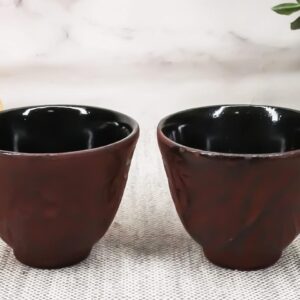 Ebros Gift Japanese Traditional Style Cast Iron Tea Bamboo Design In Red Burgundy Color Tea Cups Teacups Set Of 2 Drinkware Tetsubin Style Tea Service