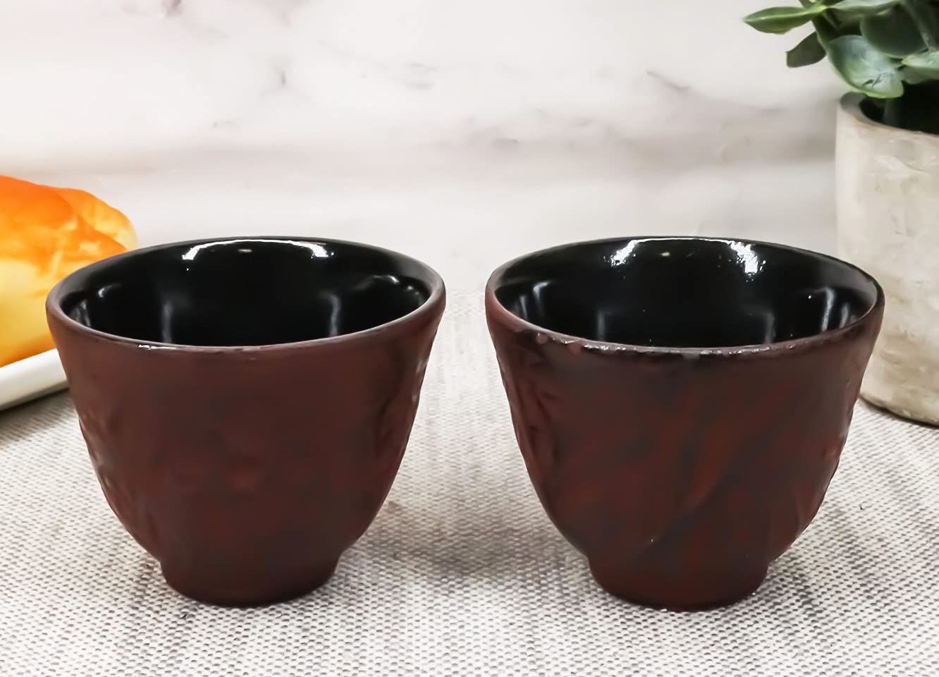 Ebros Gift Japanese Traditional Style Cast Iron Tea Bamboo Design In Red Burgundy Color Tea Cups Teacups Set Of 2 Drinkware Tetsubin Style Tea Service