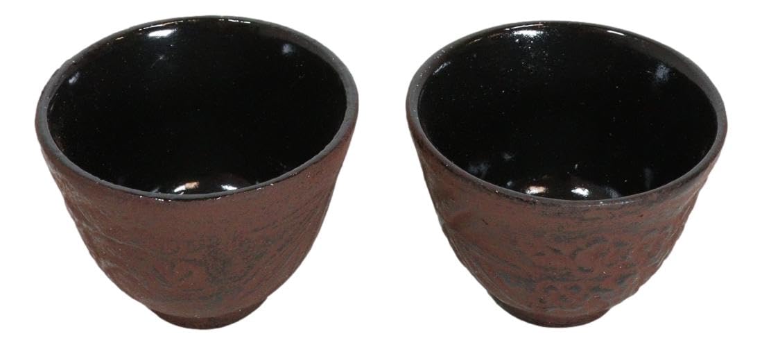 Ebros Gift Japanese Traditional Style Cast Iron Tea Bamboo Design In Red Burgundy Color Tea Cups Teacups Set Of 2 Drinkware Tetsubin Style Tea Service